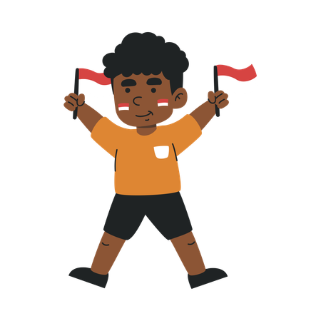 Child Holding Indonesian Flags With Enthusiasm  Illustration