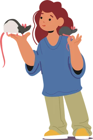Child Happily Holding Pet Rats Showcasing Bond Between A Child And Unconventional Companion Affection Curiosity And Companionship Radiate From Their Interaction Cartoon People Vector Illustration 일러스트레이션