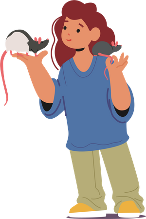 Child holding pet rat  Illustration