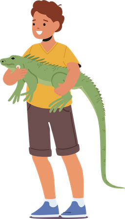 Child holding varan pet  Illustration