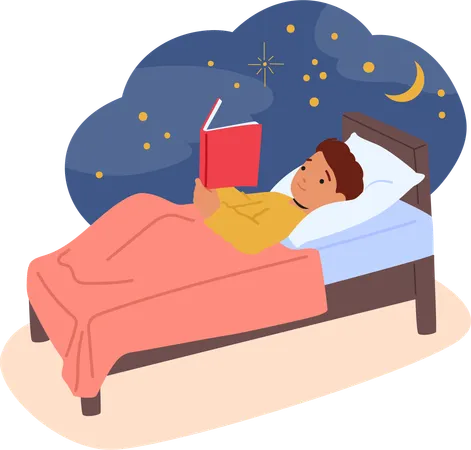 Child Character Immersed In A Bedtime Tale Nestled Under Warm Cover Captivated By The Enchanting Pages As Imagination Takes Flight In The Cozy Embrace Of Dreams Cartoon People Vector Illustration Illustration