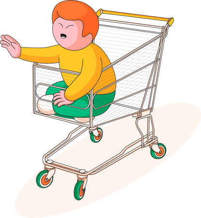 Child in basket shop  Illustration