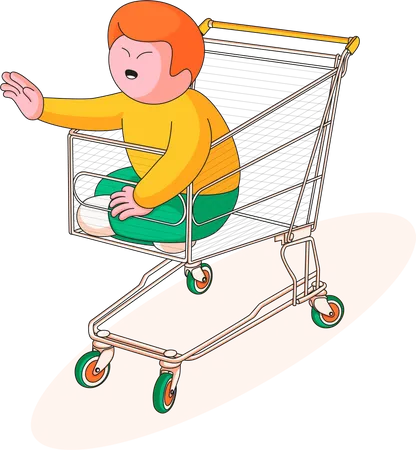 Child in basket shop  Illustration