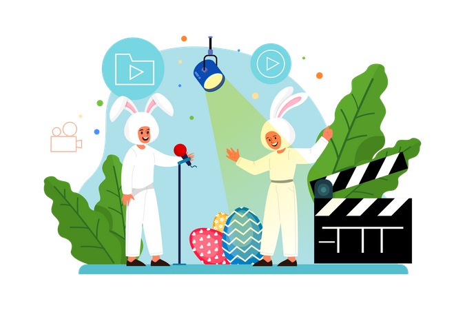 Child in bunny costume on Easter Day Illustration