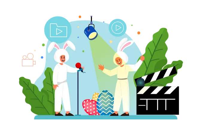 Child in bunny costume on Easter Day  Illustration