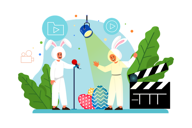 Child in bunny costume on Easter Day  Illustration