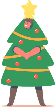 Child in Christmas Costume of Christmas Tree Illustration