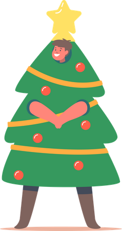 Child in Christmas Costume of Christmas Tree  Illustration