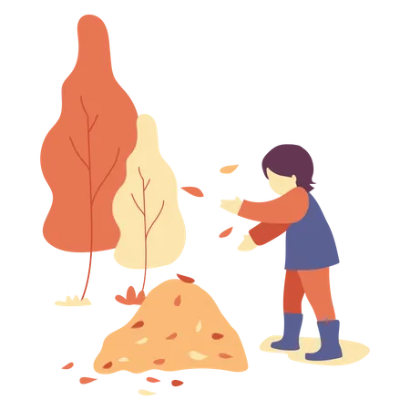 Child in park collecting tree leaves  Illustration