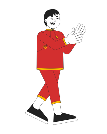 Child in spring festival costume clapping hands  Illustration