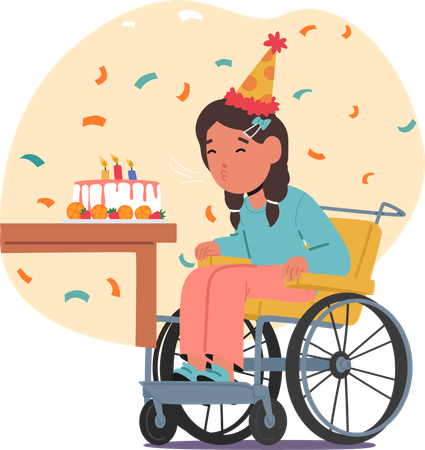 Child In Wheelchair Celebrating Birthday  Illustration