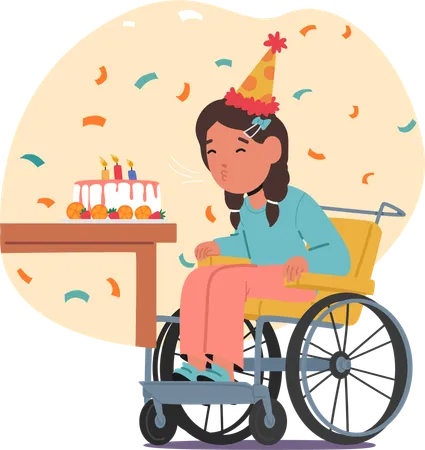 Child In Wheelchair Celebrating Birthday  Illustration