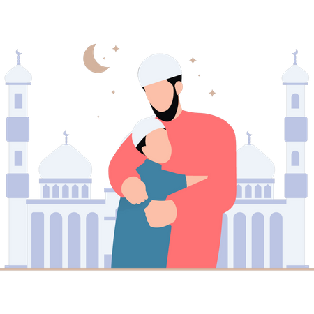 Child is hugging his father  Illustration