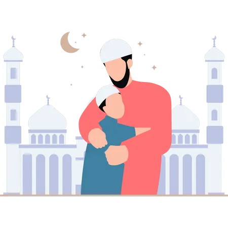 Child is hugging his father  Illustration