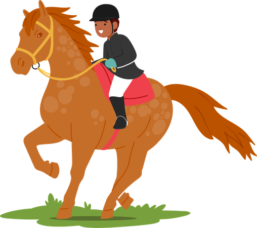 Child Joyfully Rides A Gentle Horse  Illustration