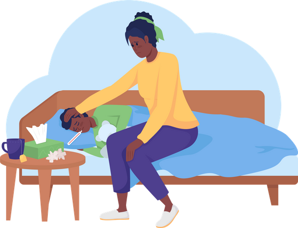 Child laying with disease  Illustration