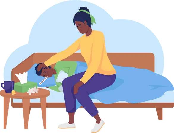Child laying with disease Illustration