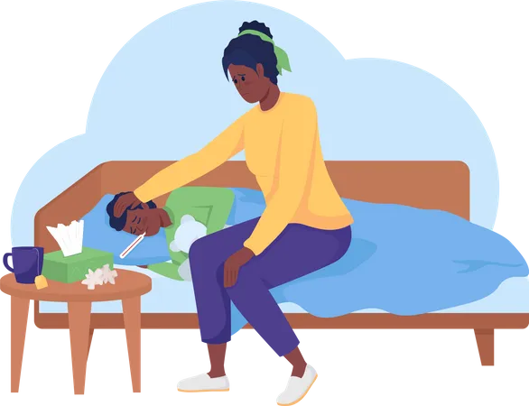 Child laying with disease  Illustration