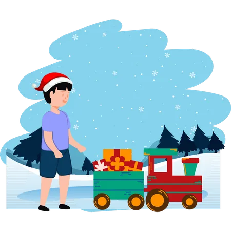 The Child Is Looking At The Gift Train Illustration