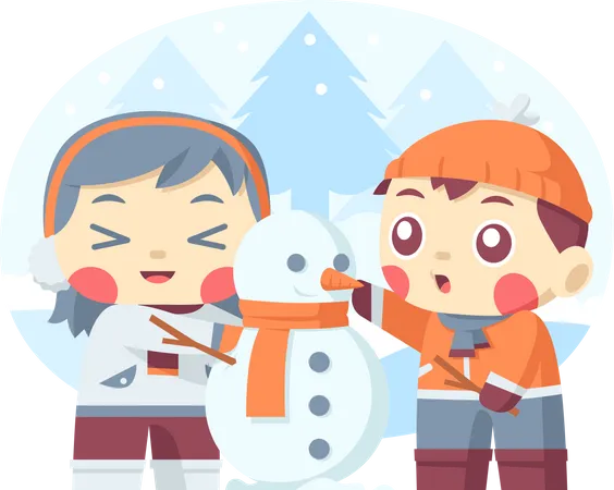 Child making Snowman  Illustration