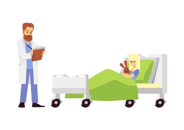 Child patient and doctor in hospital ward Illustration