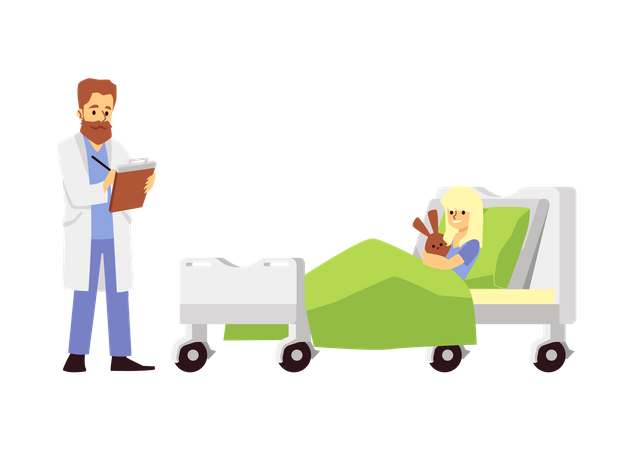 Child patient and doctor in hospital ward  Illustration