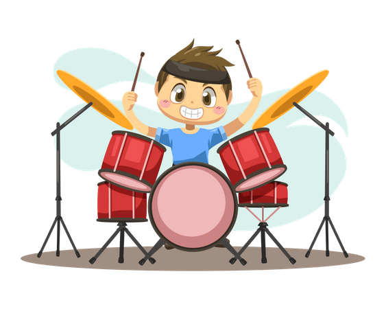 Child Playing Drum  Illustration