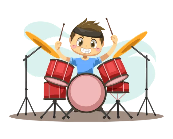 Child Playing Drum Illustration