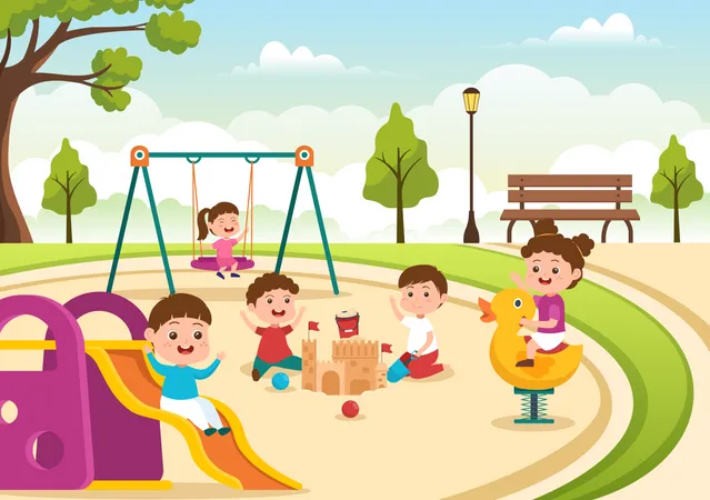 Best Premium Children playing in Playground Illustration download in PNG &  Vector format