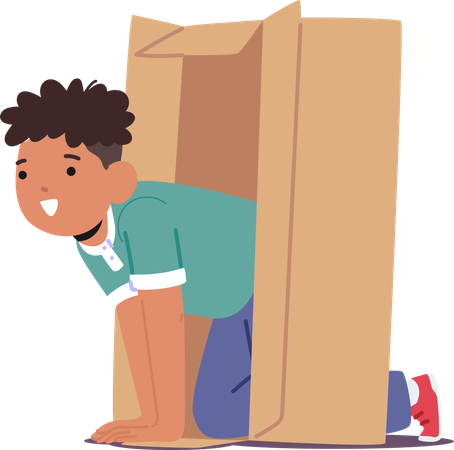 Child playing inside box  Illustration