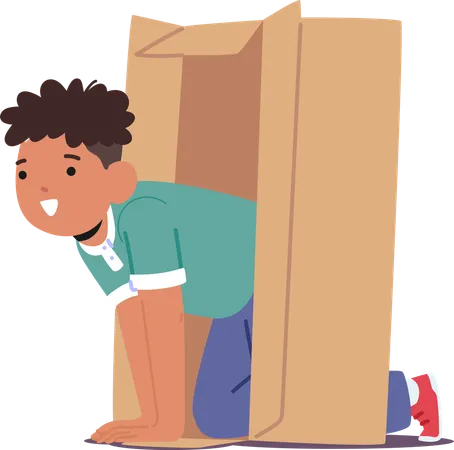 Child playing inside box  Illustration