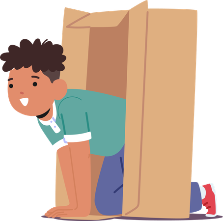 Child playing inside box  Illustration