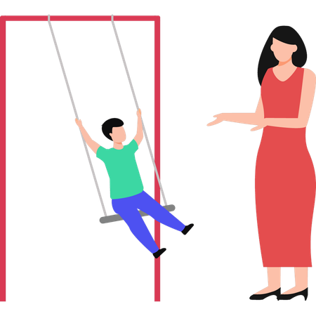Child playing on swing in park  Illustration
