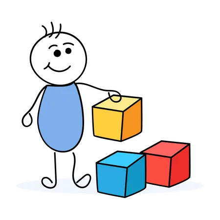 Child playing with colorful cubes  Illustration