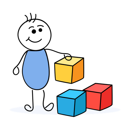 Child playing with colorful cubes  Illustration