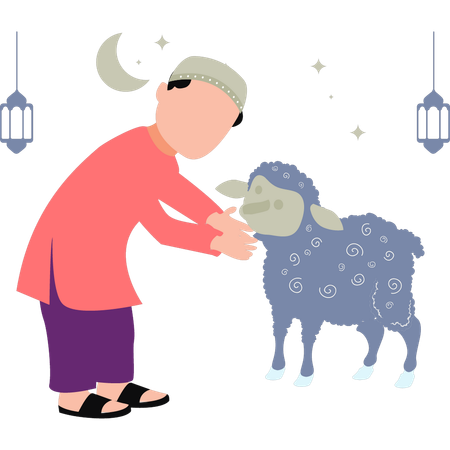 Child playing with Eid animals  Illustration