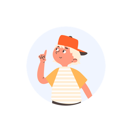 何かアイデアがあるかのように指を上に向けている子供  イラスト