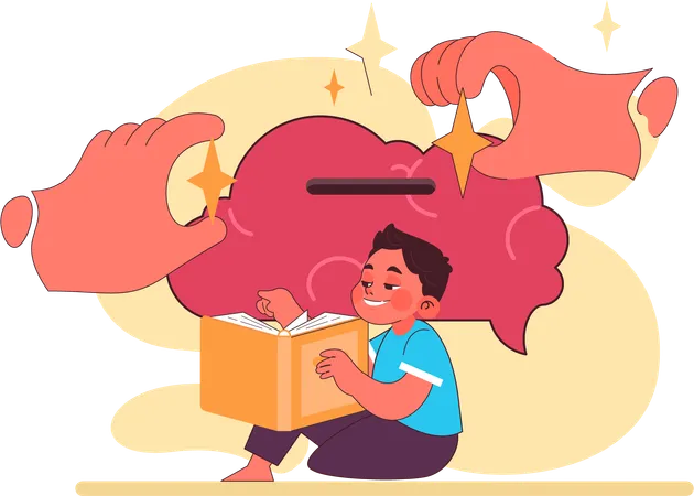 Child reading books and learning new things for academic  Illustration