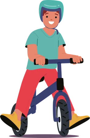 Child Riding Push Bike With Helmet  Illustration