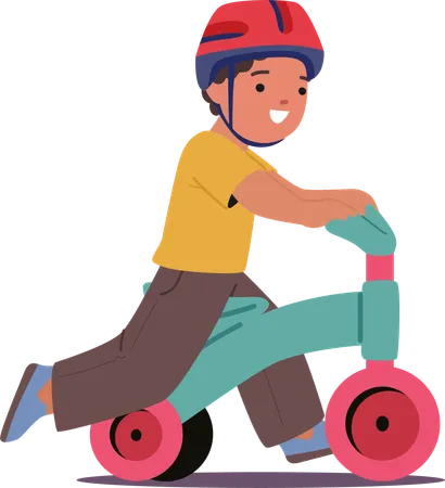 Child Riding Push Bike With Helmet  Illustration