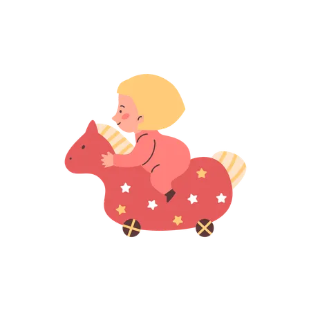 Child riding toy rocking horse  Illustration
