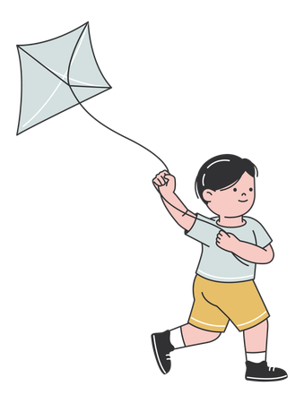Child running and FlyingKite Outdoors  Illustration