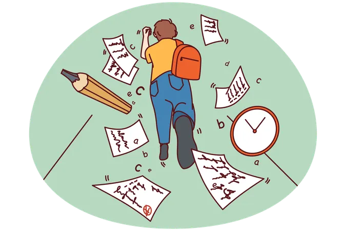 Child rush in school being late for classes  Illustration