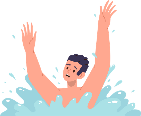 Child sinking in water and calling for help splashing with hands being in danger  Illustration