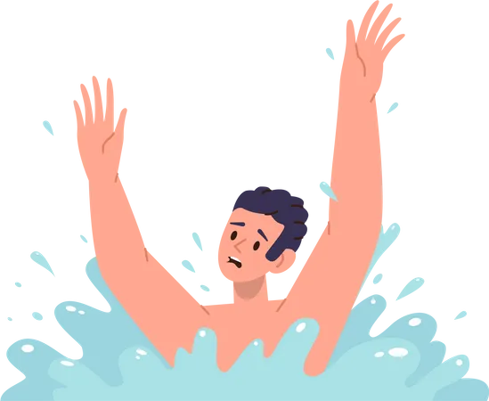 Child sinking in water and calling for help splashing with hands being in danger  Illustration