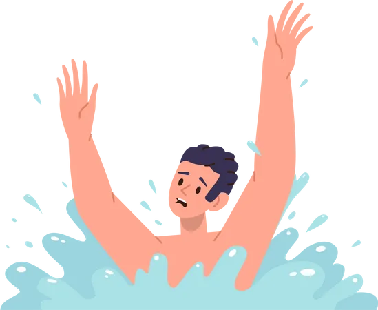 Child sinking in water and calling for help splashing with hands being in danger Illustration