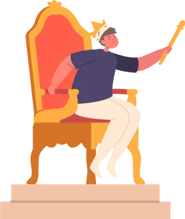 Regal Child Boy Character Sitting On A Majestic Throne Adorned With Ornate Details And A Confident Expression Radiating Authority And Innocence Dictator With Rod Cartoon People Vector Illustration Illustration