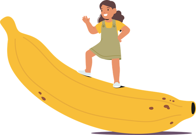 Child standing on banana  Illustration