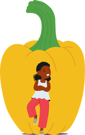 Child standing with bell pepper  Illustration