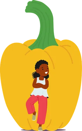 Child standing with bell pepper  Illustration